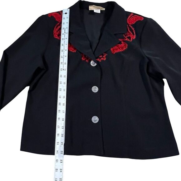 New Frontier Western Crop Black Blazer Jacket Red Floral Embroidery Size Large - Picture 6 of 10
